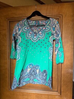 Johnny Was Teal Paisley Scoop Neck Tunic